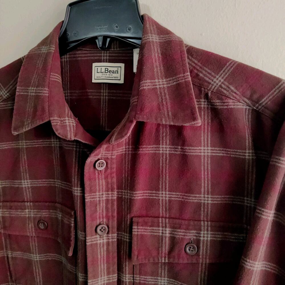 LL‎ Bean Flannel Shacket Mens Size L Tall Jacket Plaid Long Sleeve Button Shirt
